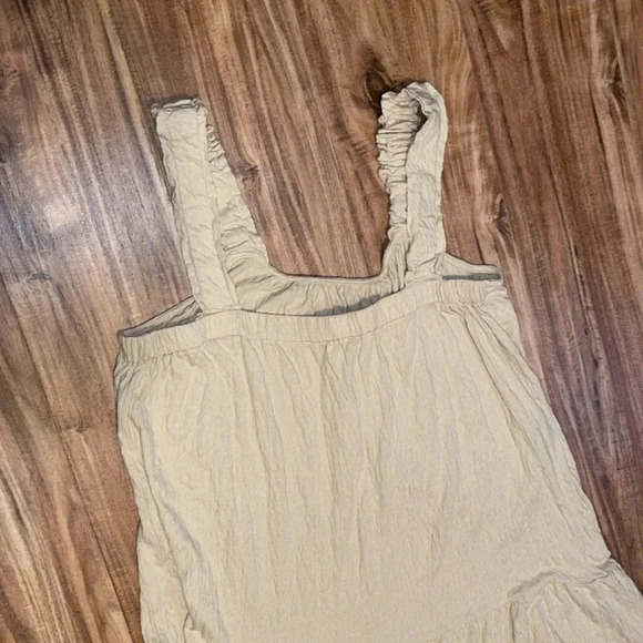 Wonderly women’s dress large 12 14 ruffle tan khaki beige sleeveless stretch NWT - Picture 6 of 10